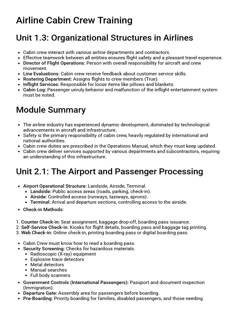 Airline Cabin Crew Training Overview | PDF | Airport | Flight Attendant