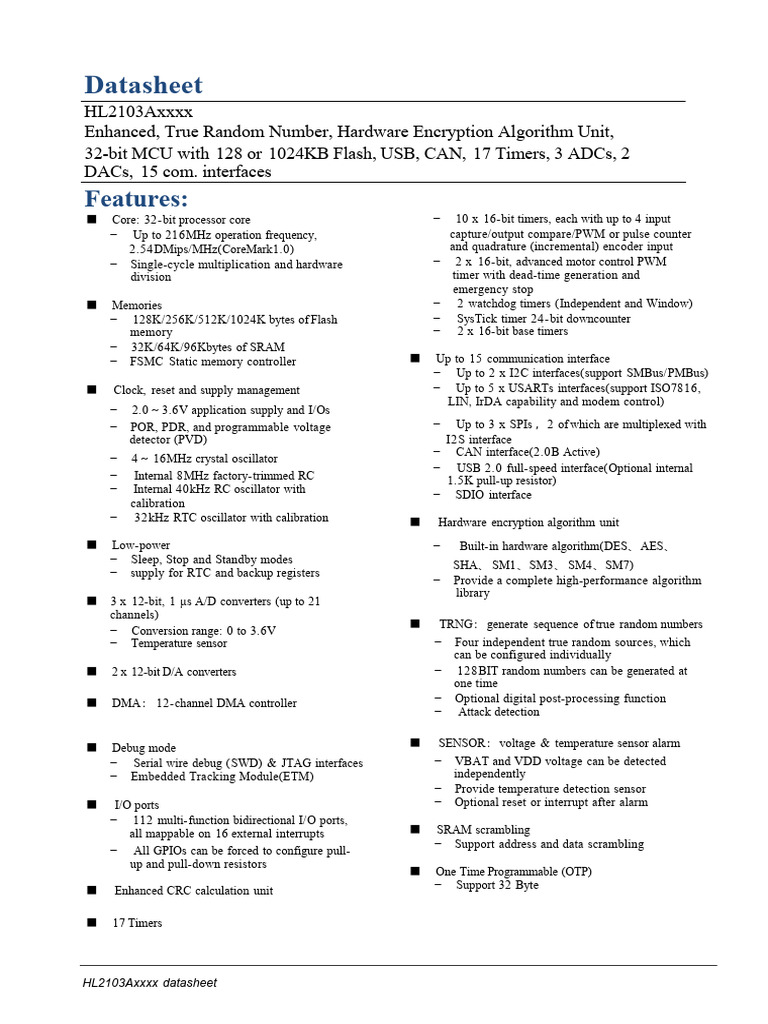 HL2103A | PDF | Microcontroller | Flash Memory