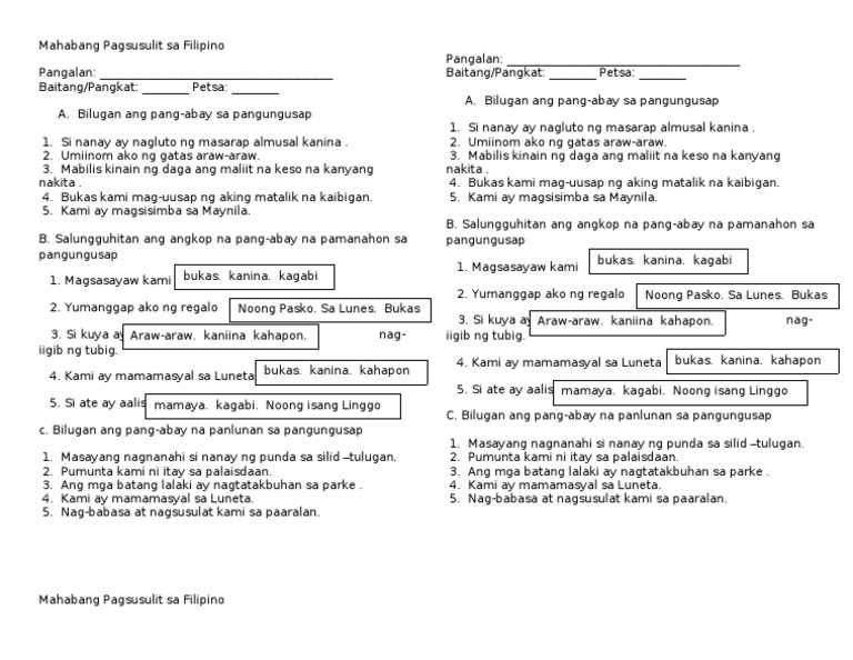 Mahabang Pagsusulit Sa Filipino