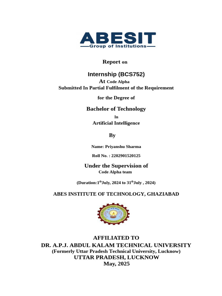 Python Internship Report at Code Alpha | PDF | Computer Program ...