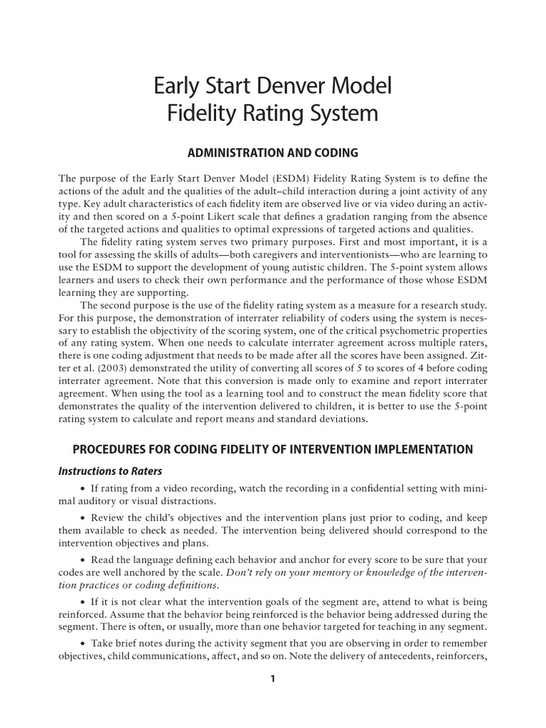 ESDM Fidelity Rating System Guide | PDF | Learning | Communication