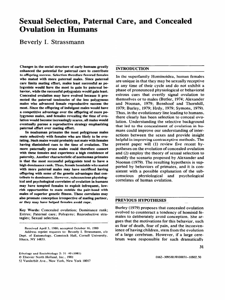 Human Concealed Ovulation and Paternal Care | PDF | Sexual Reproduction ...