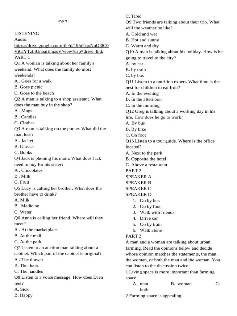 Listening and Reading Comprehension Test | PDF