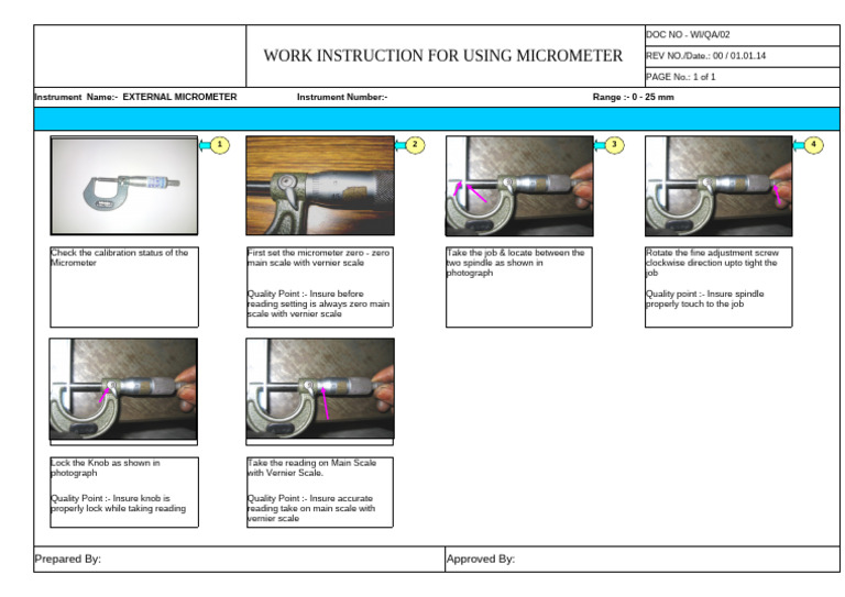 Micrometer Usage Work Instruction | PDF
