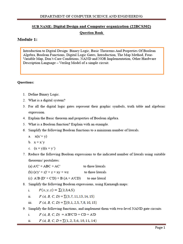 Digital Design & Computer Organization Q&A | PDF | Boolean Algebra ...