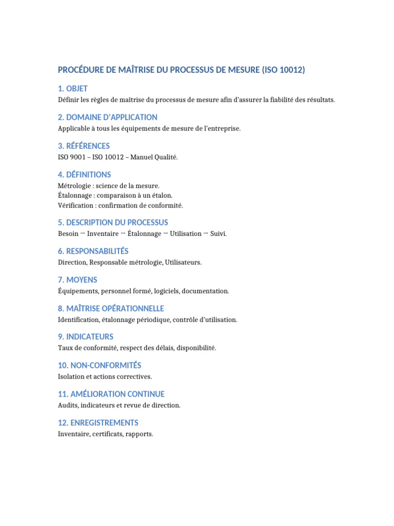 Maîtrise du Processus de Mesure ISO 10012 | PDF