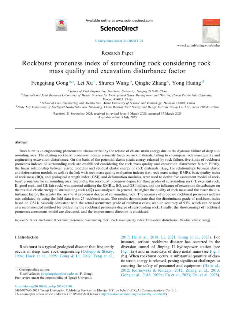 Rockburst Proneness Index for Surrounding Rock | PDF | Elasticity ...