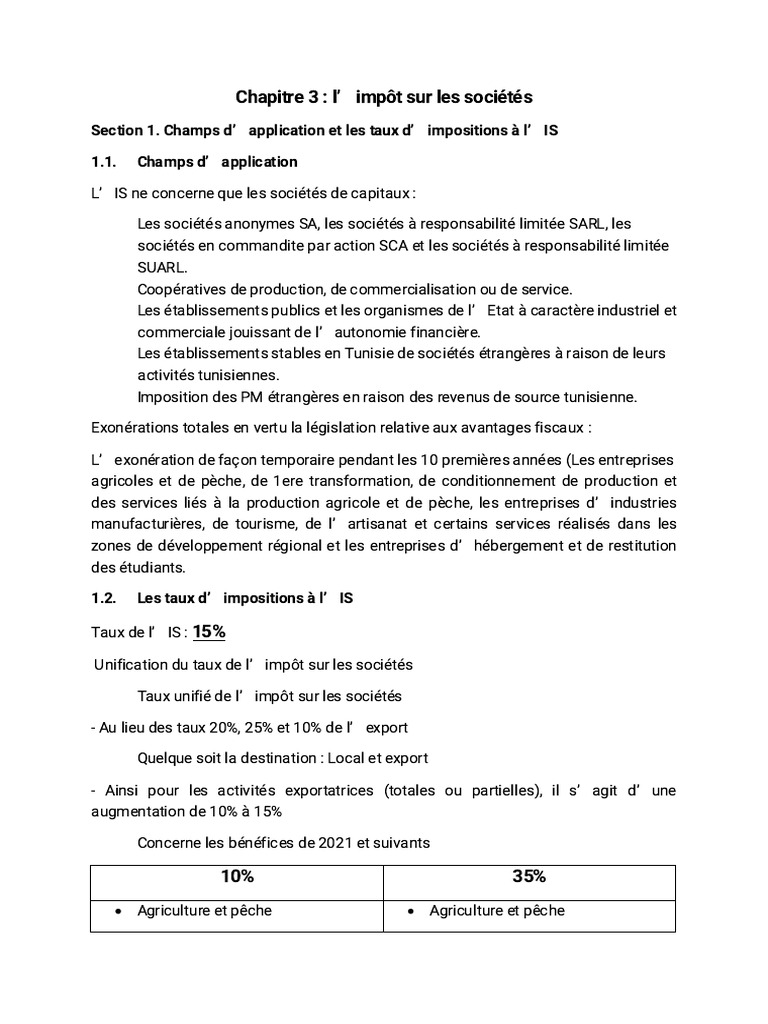 Impôt sur les sociétés : taux et exonérations | PDF | Dépréciation ...