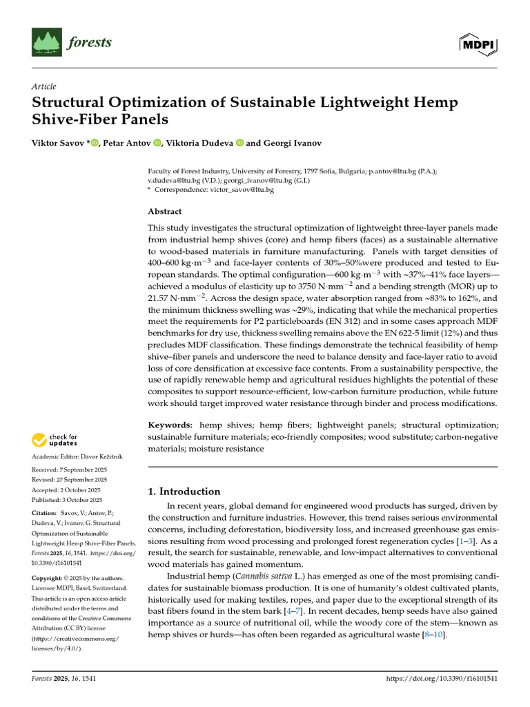Structural Optimization of Hemp Panels | PDF | Hemp | Composite Material