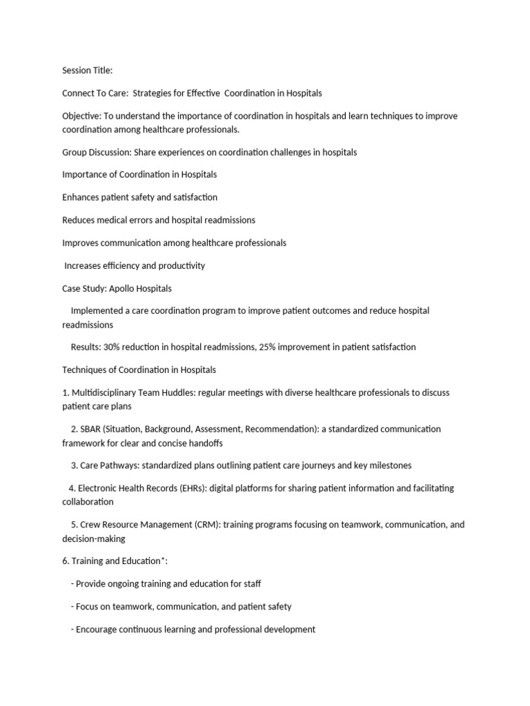 Connect to Care ( Coordination in Hospitals) | PDF | Electronic Health ...