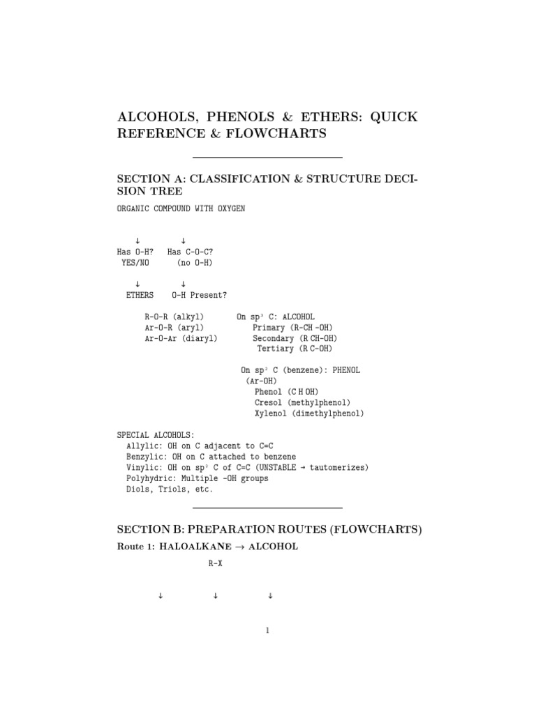 Alcohols Phenols Ethers Quick Ref | PDF | Ester | Ether