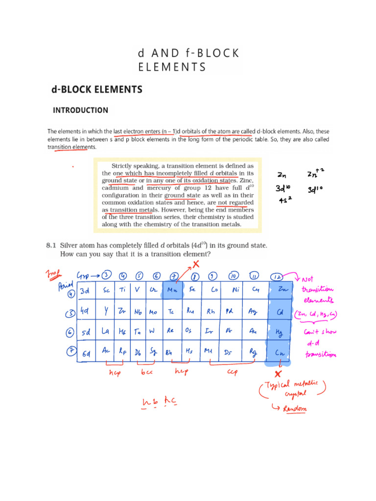 D and F Block Lecture Notes | PDF | Chemical Bond | Phases Of Matter