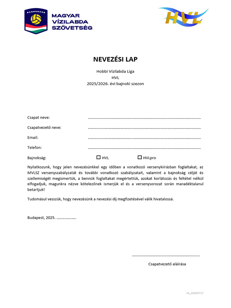 HVL Nevezesi Lap - v4 | PDF