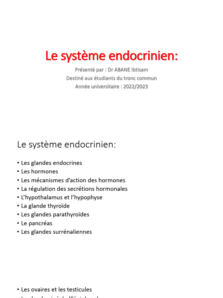 Comprendre le Système Endocrinien | PDF | Hypophyse | Hypothalamus