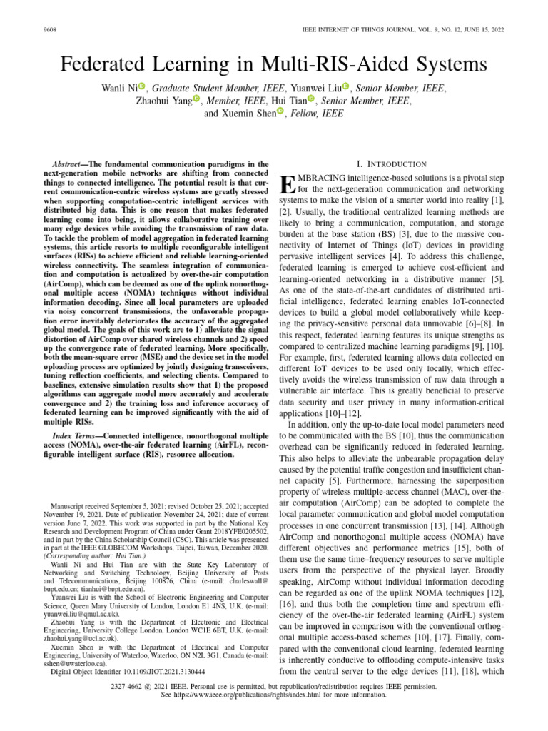 Federated Learning with Multi-RIS Systems | PDF | Mean Squared Error ...
