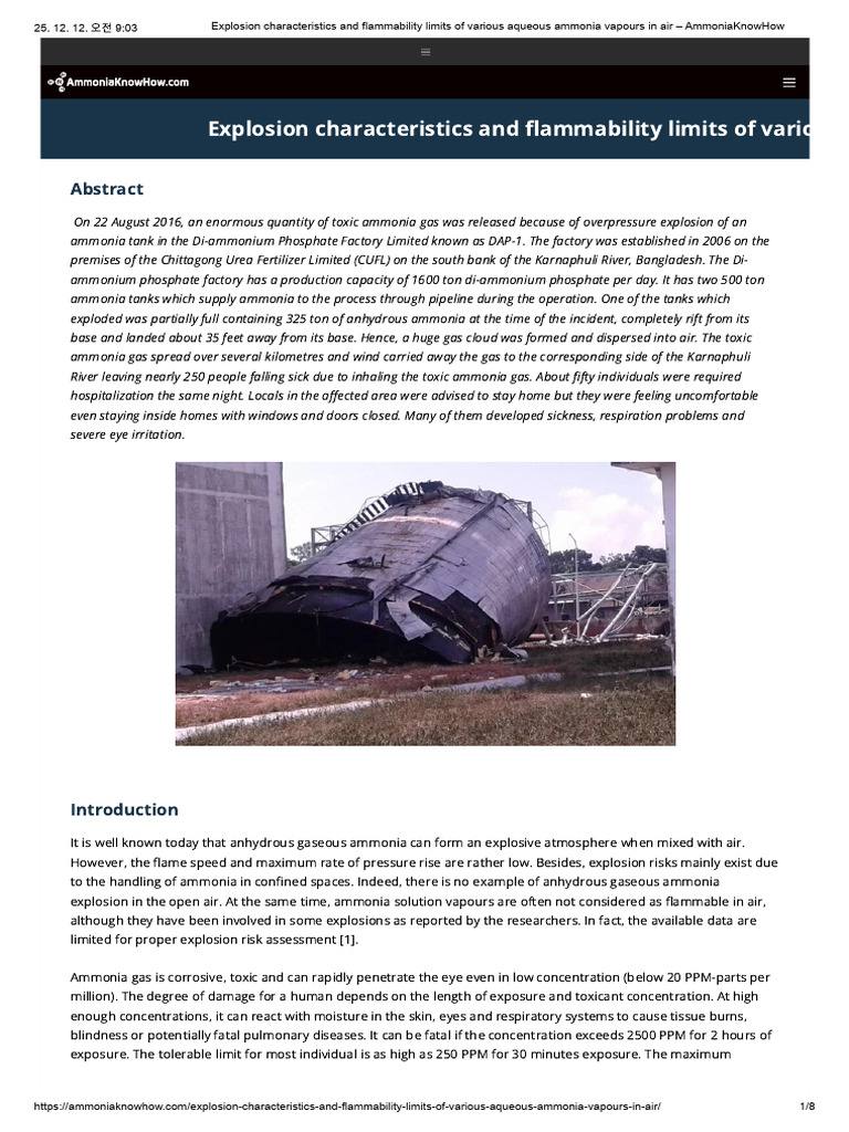 Ammonia Explosion Risks and Safety Analysis | PDF | Ammonia | Water