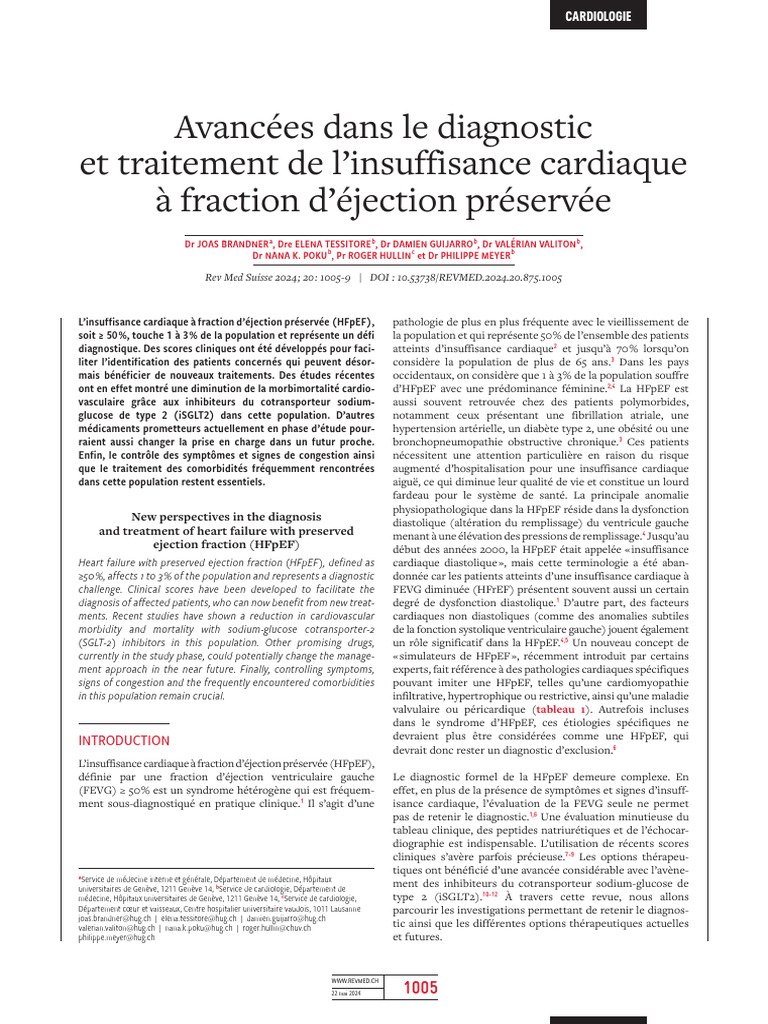 Insuffisance cardiaque HFpEF : avancées clés | PDF | Hypertension ...