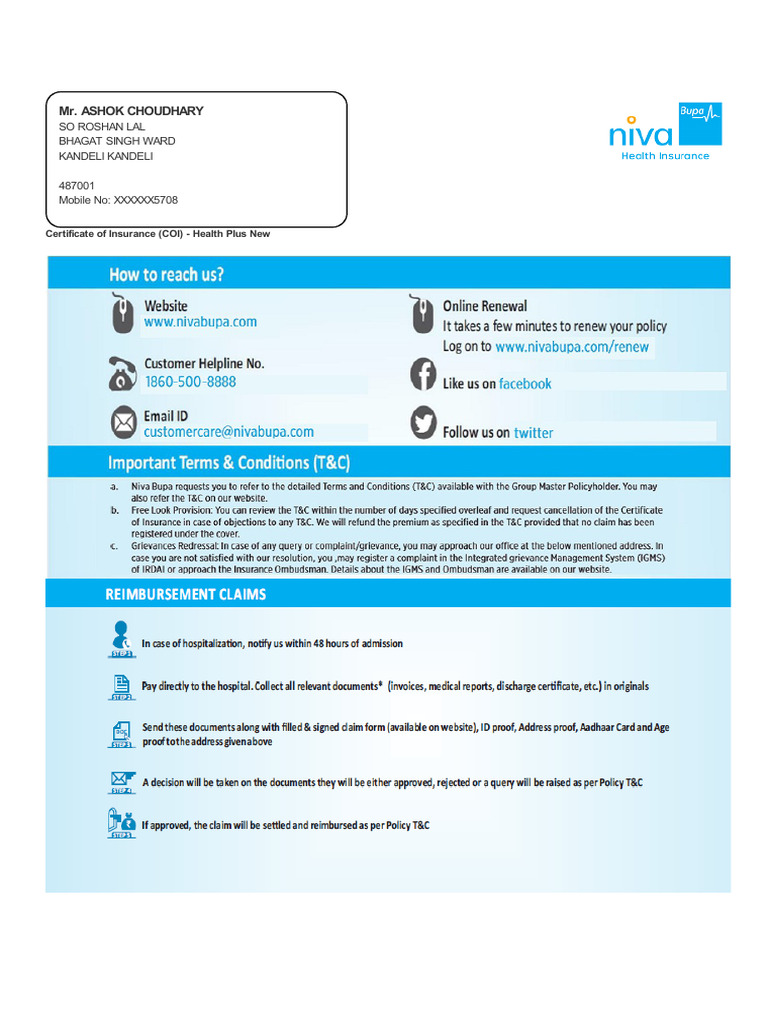 Health Plus Insurance Certificate Details | PDF | Taxes | Government ...