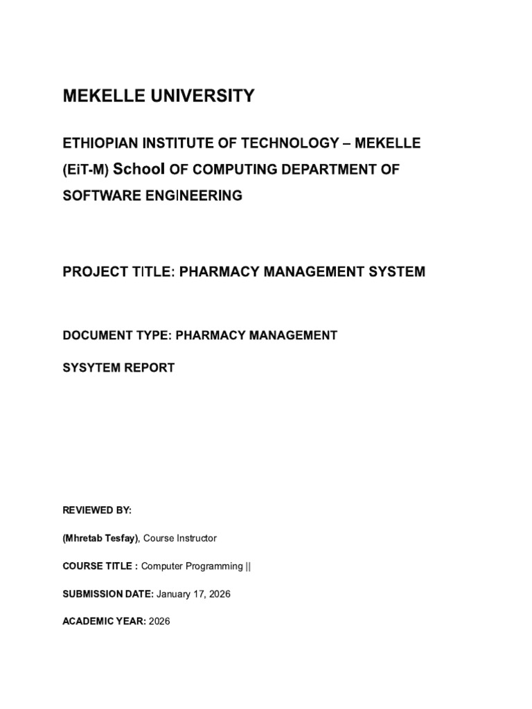 c++ project on documentation for our pharmacy management system | PDF
