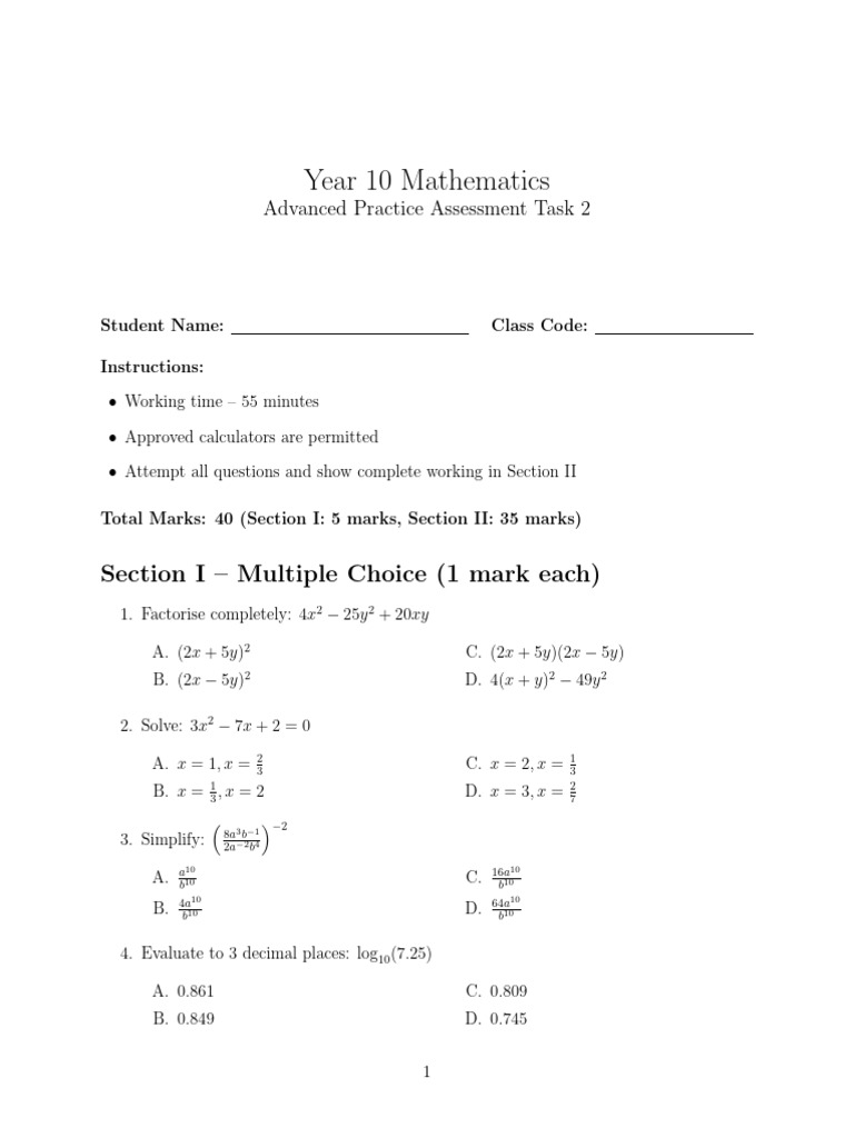 Practice Test 02 (Indices and Logarithm) | PDF | Discrete Mathematics ...