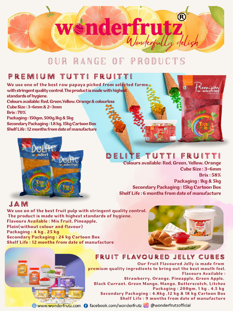 Premium Tutti Frutti & Fruit Products | PDF | Fruit | Edible Fruits