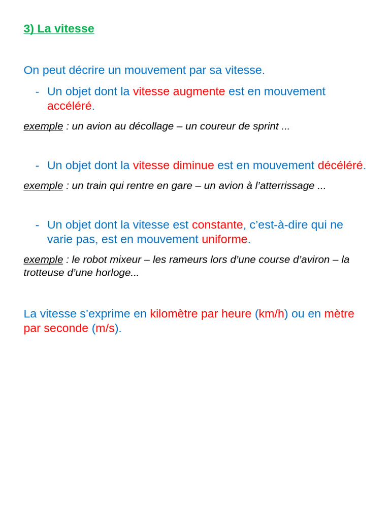 Types de mouvements et vitesse | PDF