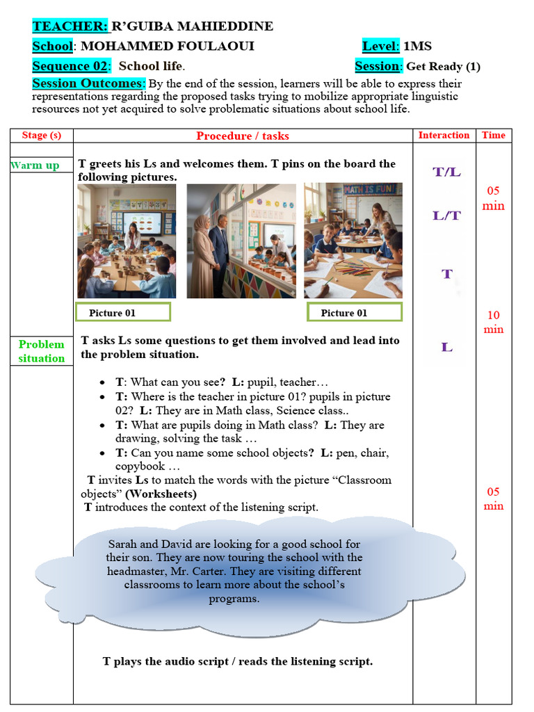 Engaging School Life Lesson Plan | PDF | Learning | Cognition