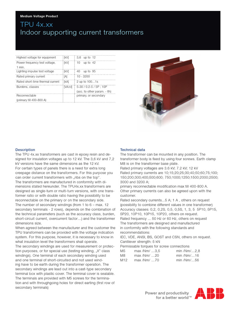 TPU 4x.xx Medium Voltage Transformers | PDF | Transformer | Insulator ...