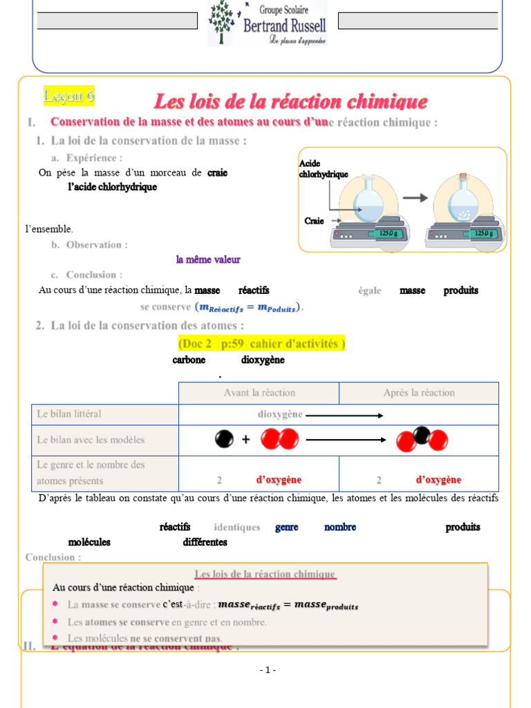 Conservation de la masse en chimie | PDF | Chimie | Atomes