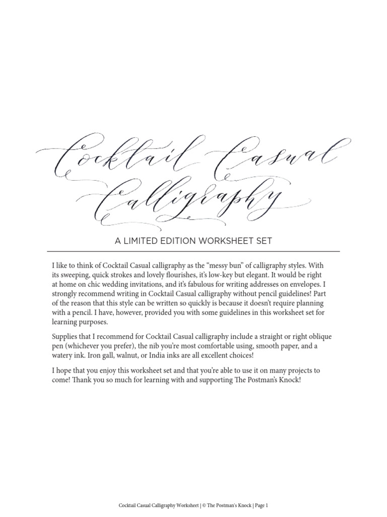 Cocktail_Casual_Calligraphy_Worksheet | PDF | Calligraphy | Writing ...