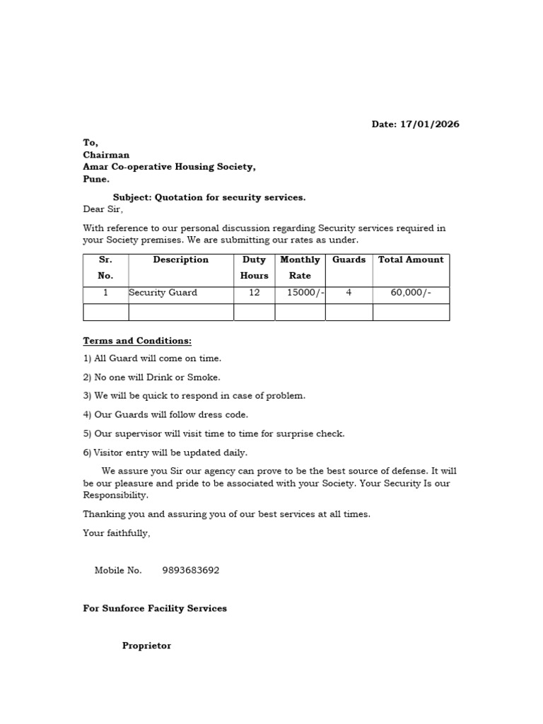 Quotation for Security Services in Pune | PDF