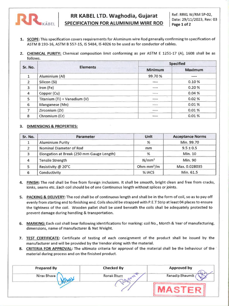 02. RMS Aluminium Wire Rod RM SP 02_Master Copy | PDF
