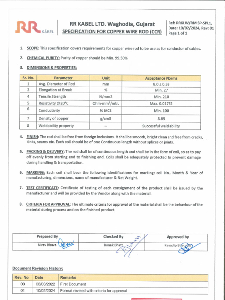 01A. RMS Copper Wire Rod RM SP - SPL1_Master Copy | PDF