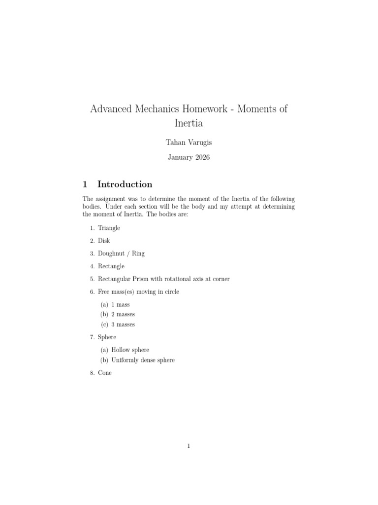 Moments of Inertia Calculations | PDF | Triangle | Sphere