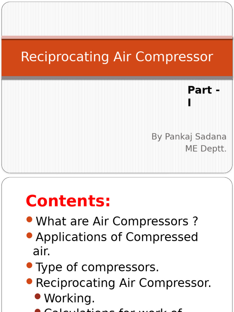 Reciprocating Air Compressor Overview | PDF | Engines | Machines