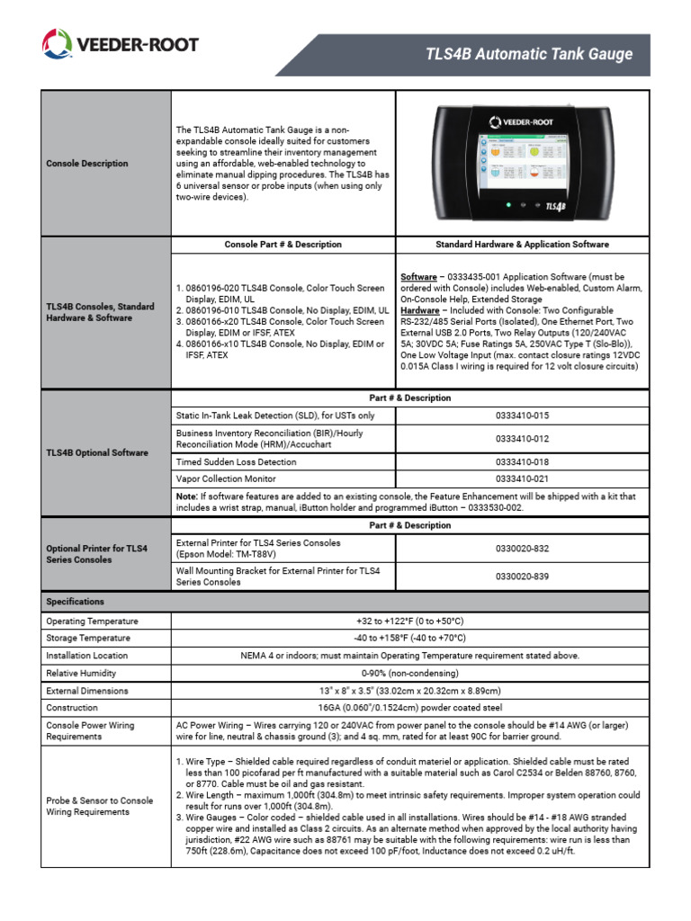 TLS4B Automatic Tank Gauge Overview | PDF | Electrical Wiring ...