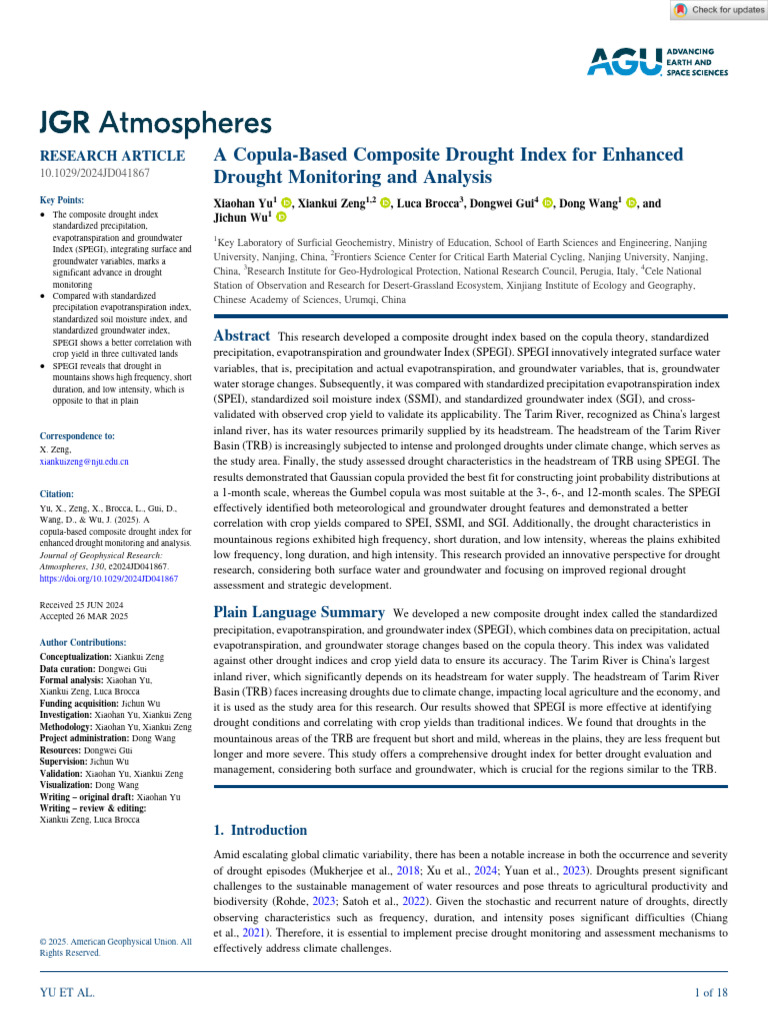 Copula-Based Drought Index for Monitoring | PDF | Drought ...