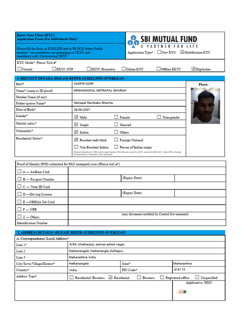 KYC Application Form for Individuals | PDF | Identity Document | Privacy