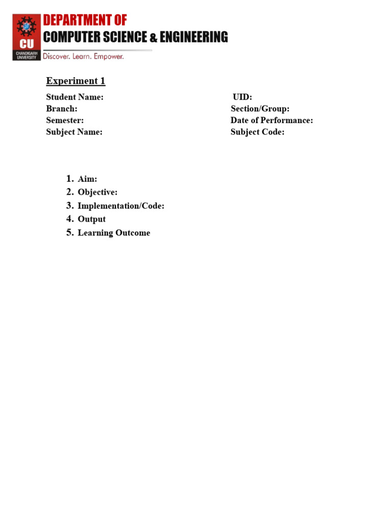 Computer Science Experiment 1 Guide | PDF
