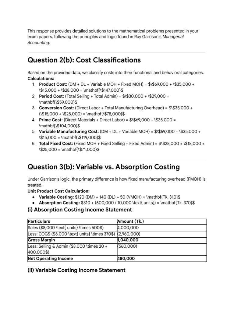 Managerial Accounting Problem Solutions | PDF | Economics | Business ...