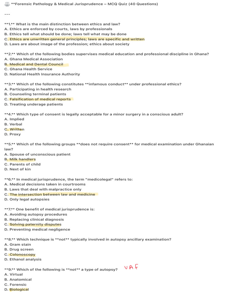 Forensic Pathology MCQ Quiz: 40 Questions | PDF | Autopsy | Death