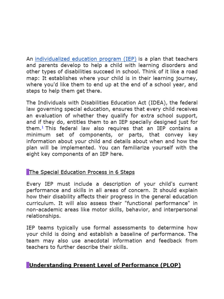 Key Elements of an IEP Explained | PDF | Individualized Education ...