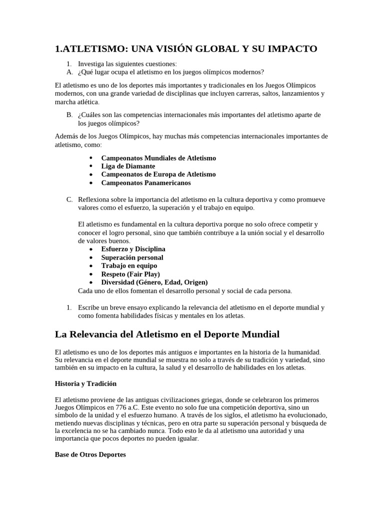 Importancia del Atletismo en el Deporte Mundial | PDF | Deporte del ...