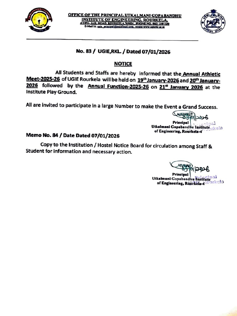 UGIE Rourkela Annual Athletic Meet 2026 | PDF
