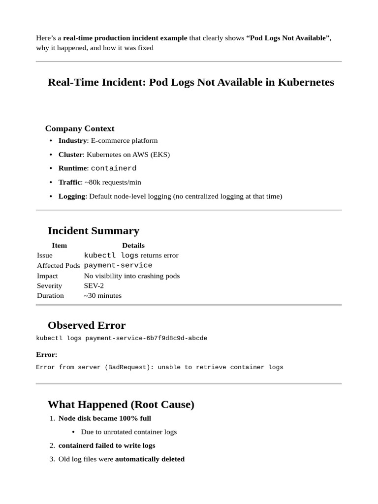 Kubernetes Pod Logs Incident Analysis | PDF | Computing | Computer ...