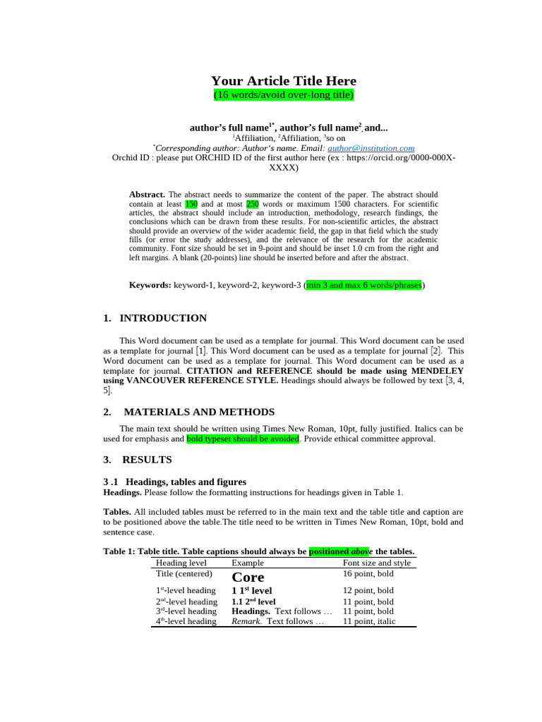 Journal Article Template Guide | PDF | Abstract (Summary) | Medical ...