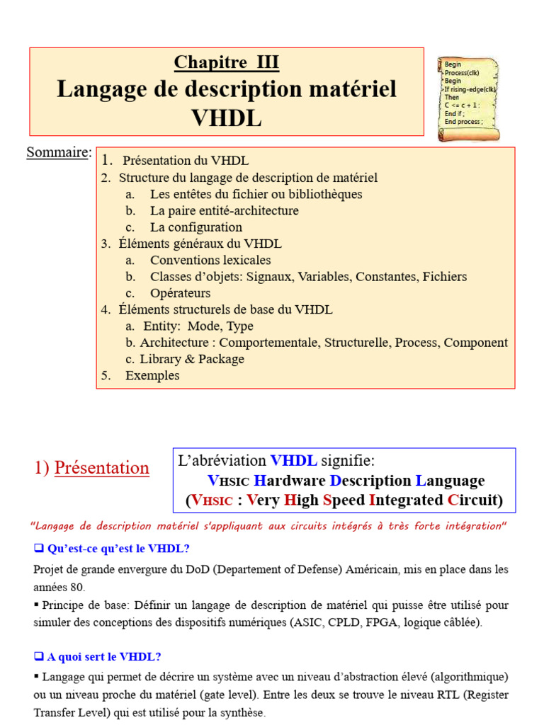 Introduction au VHDL et sa structure | PDF | VHDL | Ingénierie électronique