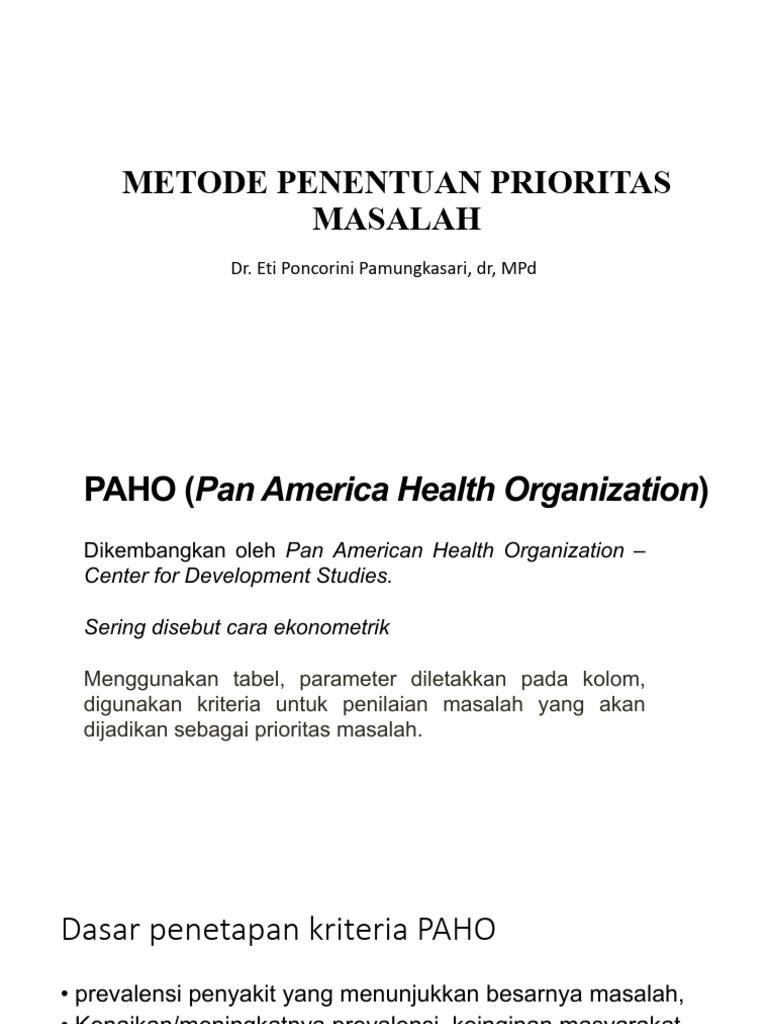 Metode Prioritas Masalah Kesehatan PAHO | PDF