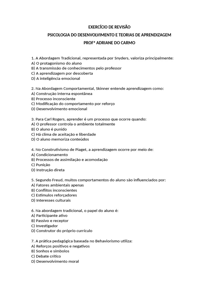 Teorias de Aprendizagem em Psicologia | PDF | Aprendizado | Pedagogia