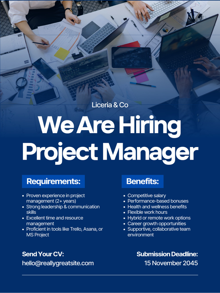Blue and White Corporate Hiring Project Manager Poster | PDF
